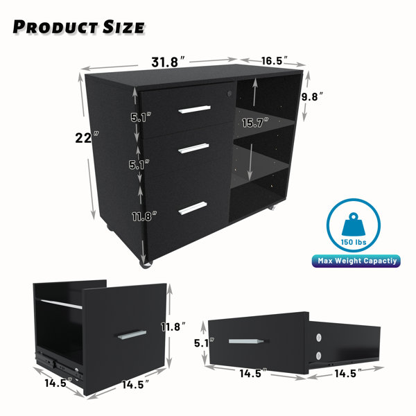 Ebern Designs Zink 31.8'' Wide 3 Drawer Mobile Lateral Filing Wayfair